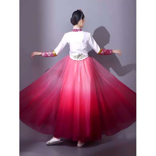 Women North Korean hanbok stage performance dresses pink Female adult traditional Korean style stage dance costume Daejang Jin folk dance wear
